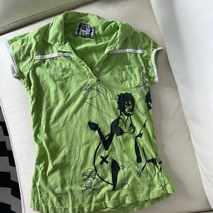 Green shirt way too cute to give away. Read the back.